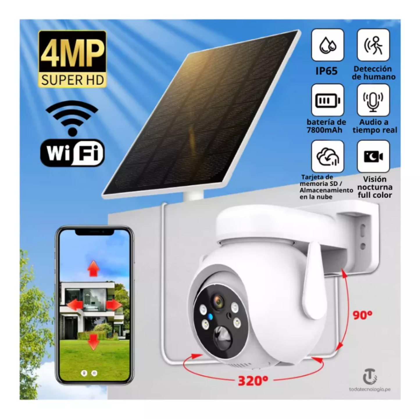 CAMARA SEGURIDAD SOLAR + Micro SD 128GB